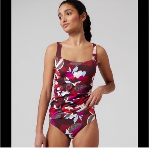 Athleta Square Neck Bra Cup Tankini 36D/DD Hero Bloom Floral Underwire Support - Picture 1 of 10